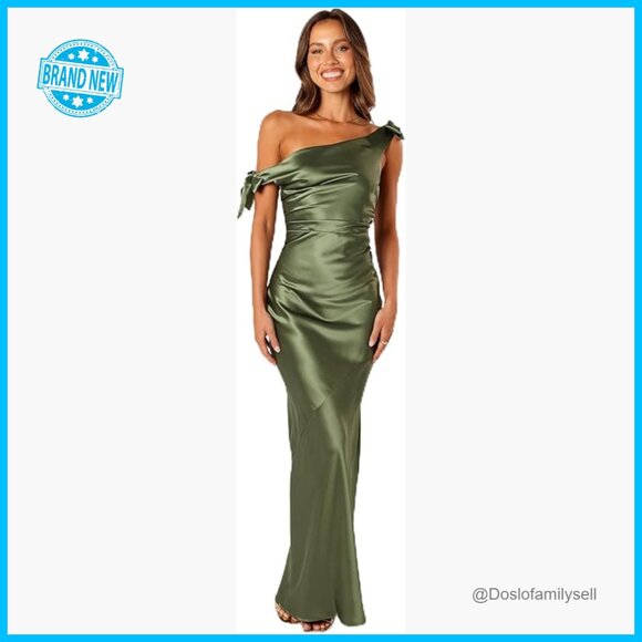 Off Shoulder Maxi Dress Asymmetric Neckline Bodycon Formal Elegant Chic